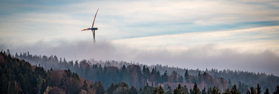 Wind turbine in the mist