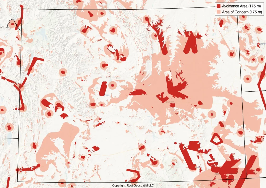 Map of Wyoming showing airspace constraints